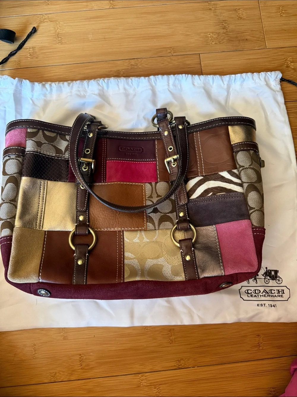 Coach Patchwork Tote in Brown, Pink, Gold, Tan & Cream - Picture 1 of 8